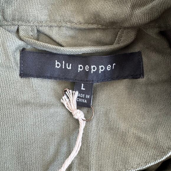 Blu Pepper Lightweight Olive Green Cropped Soft Utility Jacket NEW Large - Picture 9 of 12
